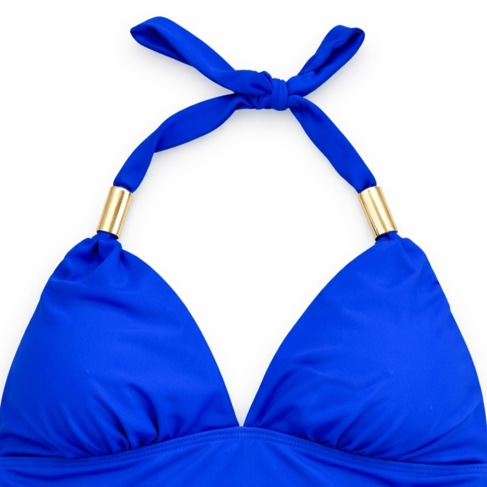 Royal Blue Halter Bikini Set Size L ✨ Gold Detail – Like New - Picture 3 of 5
